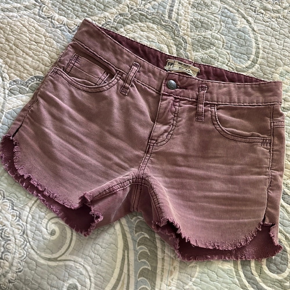 Free People Distresses Pink Corduroy Shorts